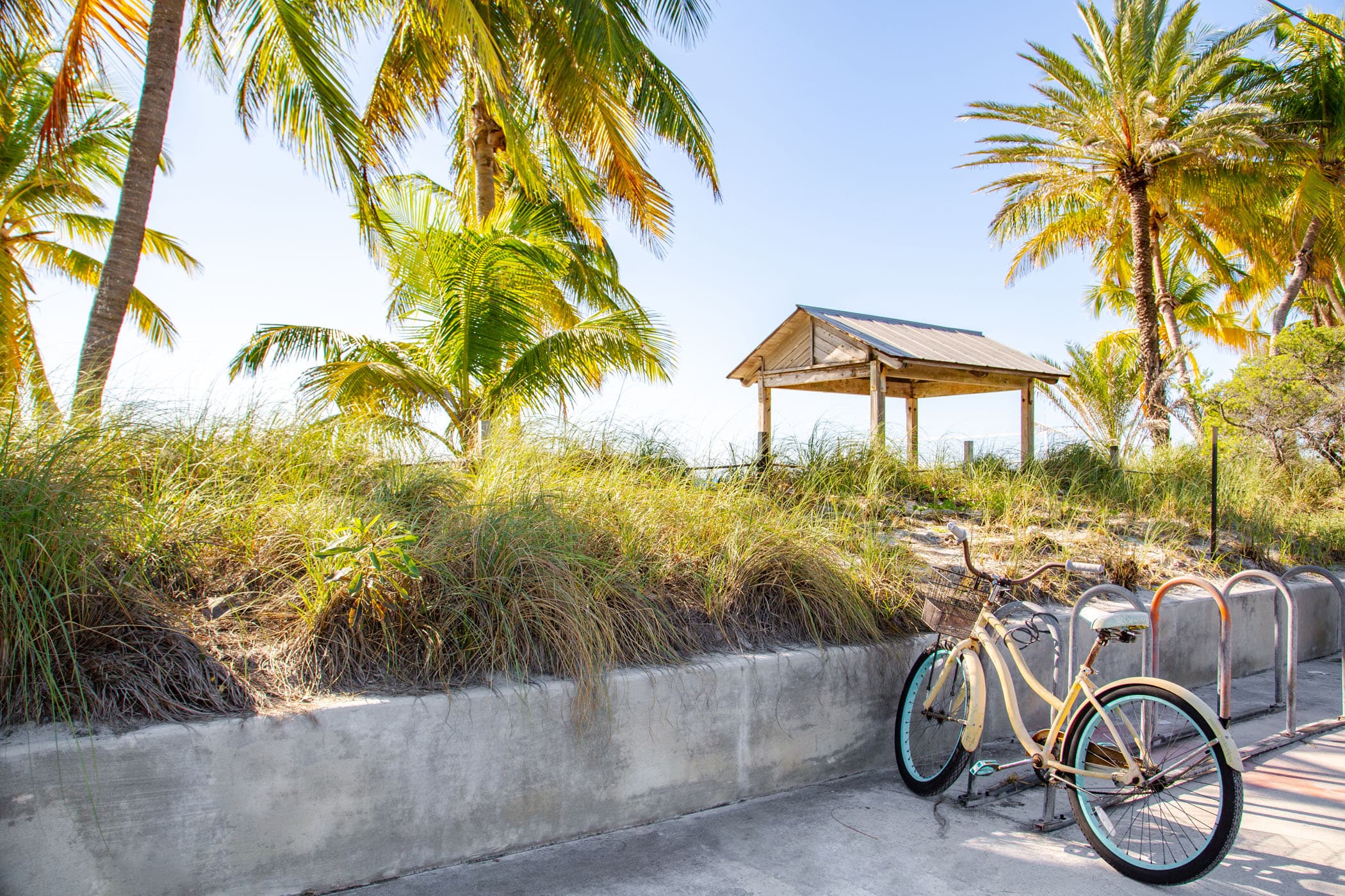A bike locked up at the entrance to Smather's Beach